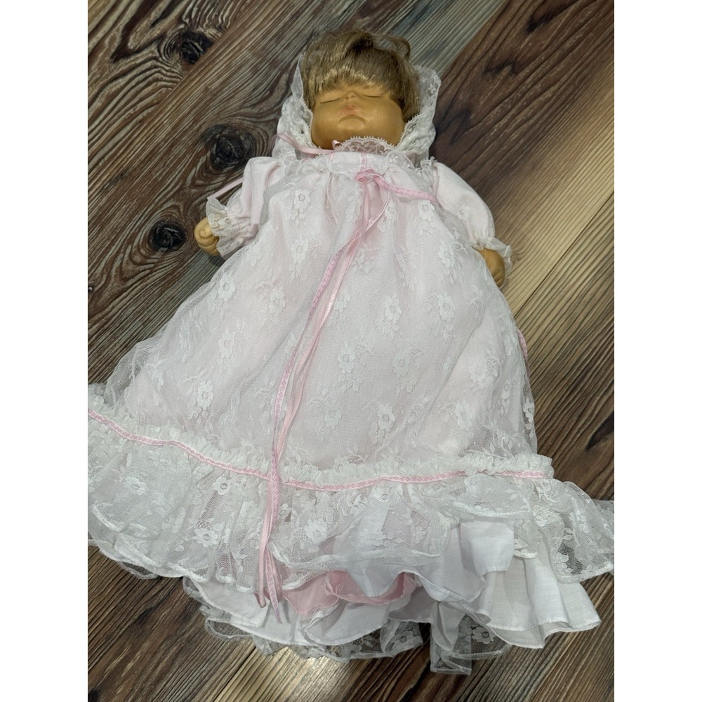 Vtg Camelot Handcrafted Dolls "Patrice" Sleeping Doll Pink White Lace Dress